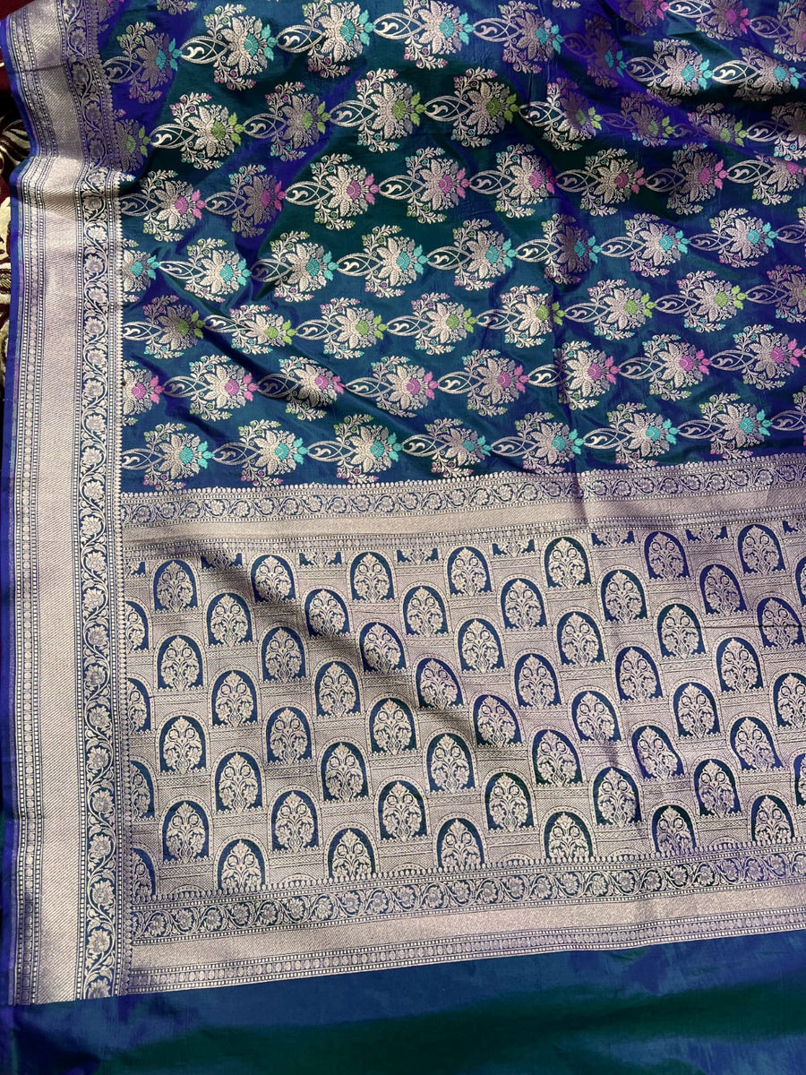 Pure banarsi katan silk dual tone meenakari pattu saree