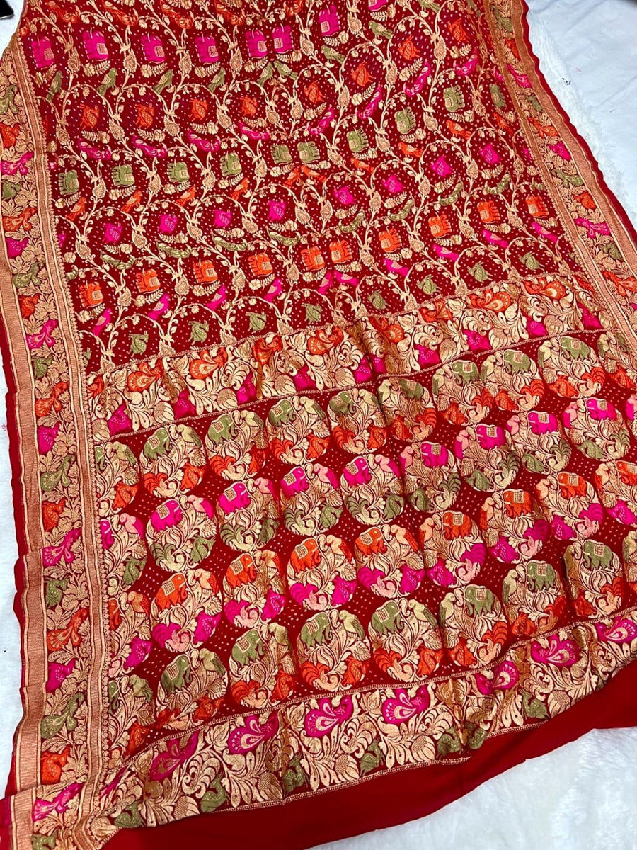 Pure khaddi georgette bandhani saree
