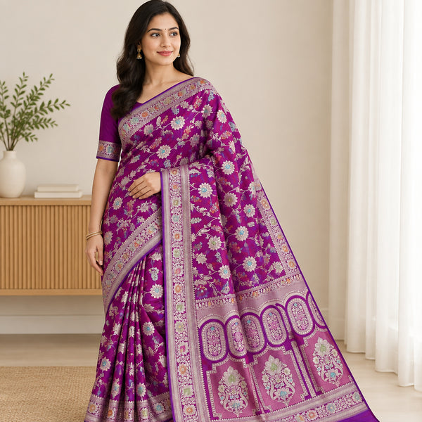 Pure banarsi katan silk meenakari pattu saree