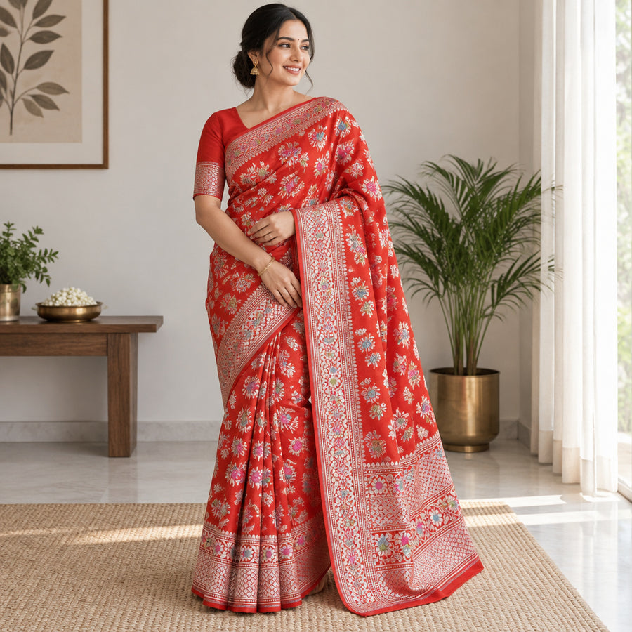 Pure banarsi katan silk meenakari pattu saree