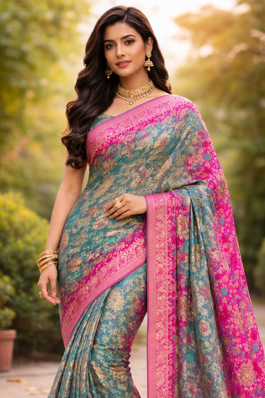 Pure chiffon Banarasi silk weaving Saari