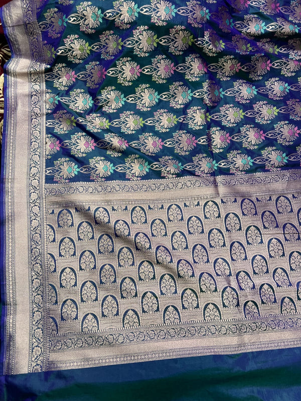Pure banarsi katan silk dual tone meenakari pattu saree