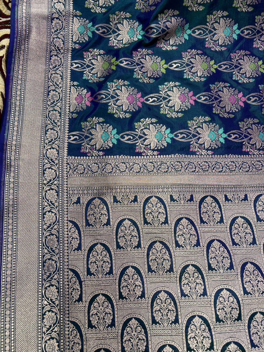 Pure banarsi katan silk dual tone meenakari pattu saree