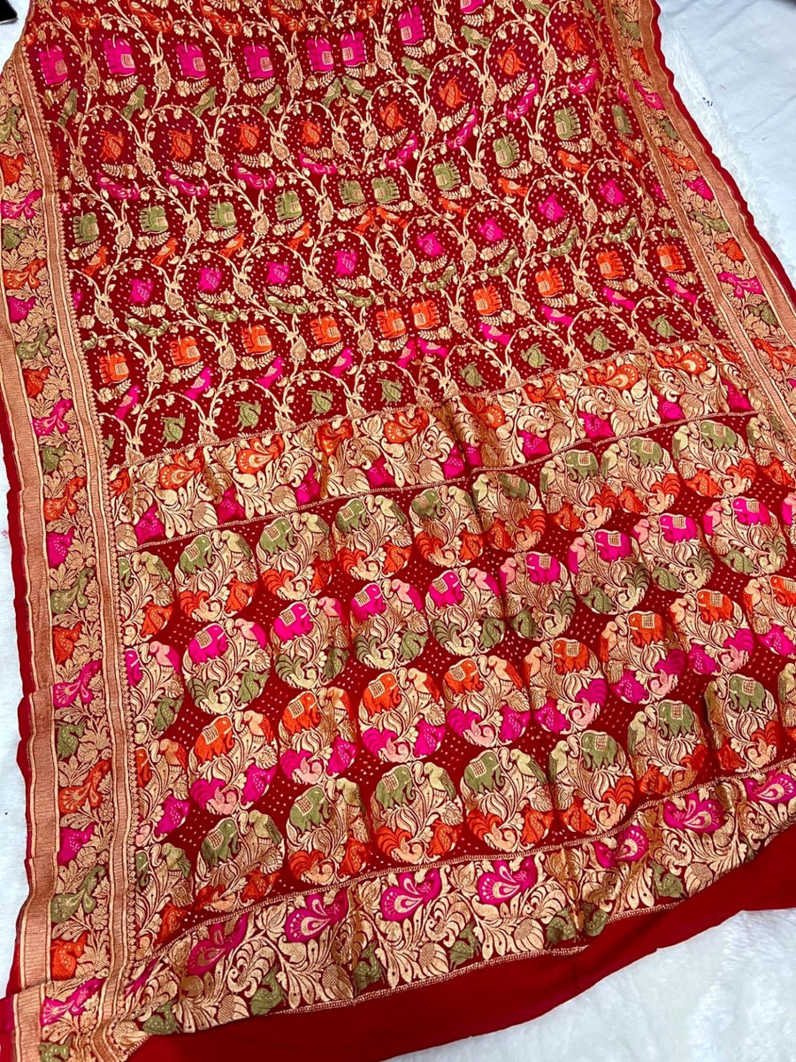 Pure khaddi georgette bandhani saree