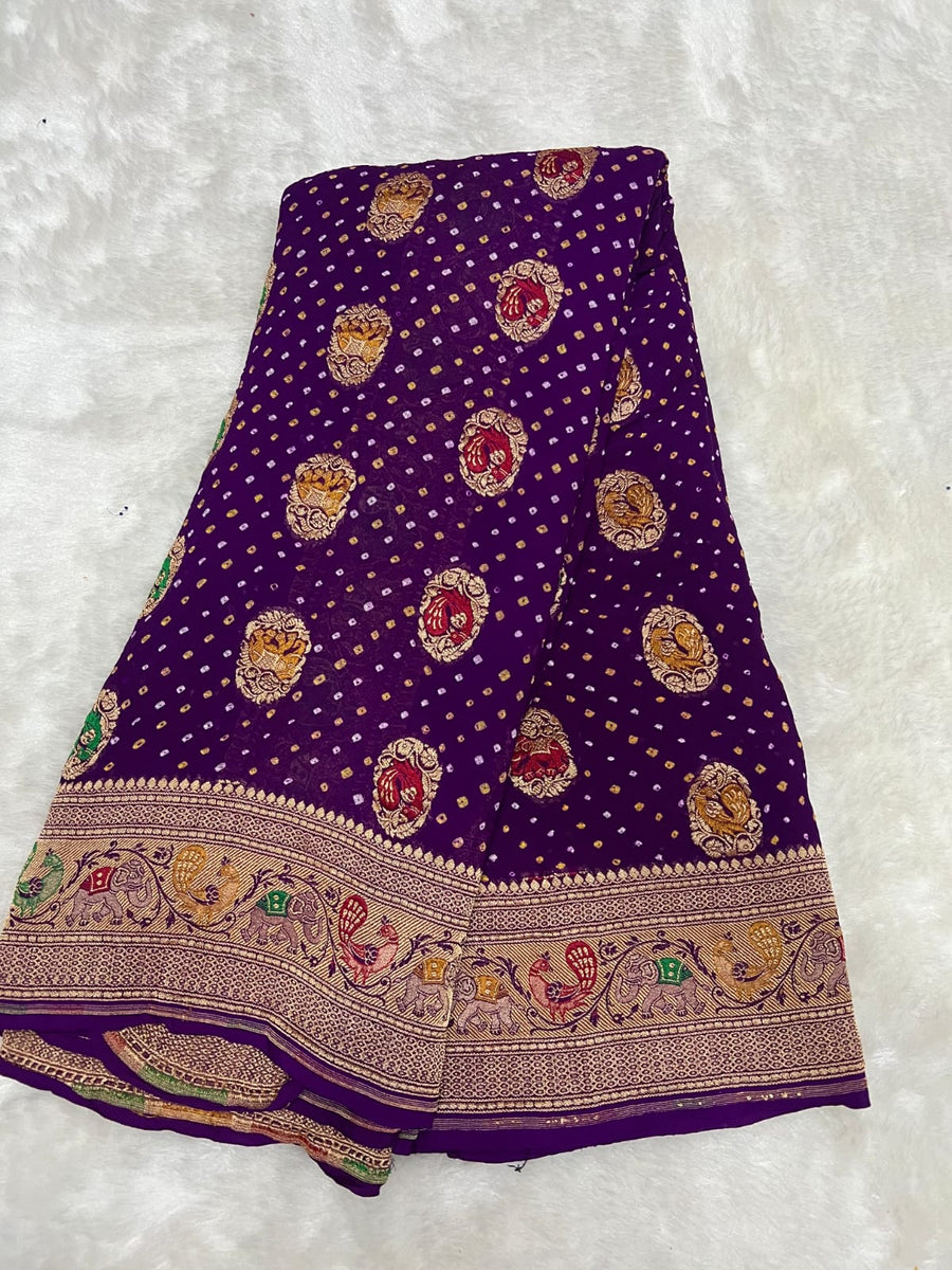 Pure khaddi georgette bandhani saree