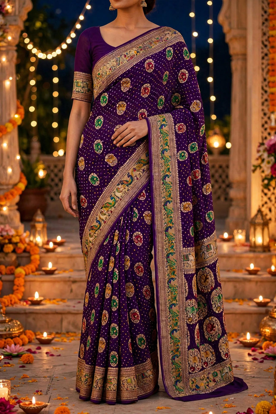 Pure khaddi georgette bandhani saree