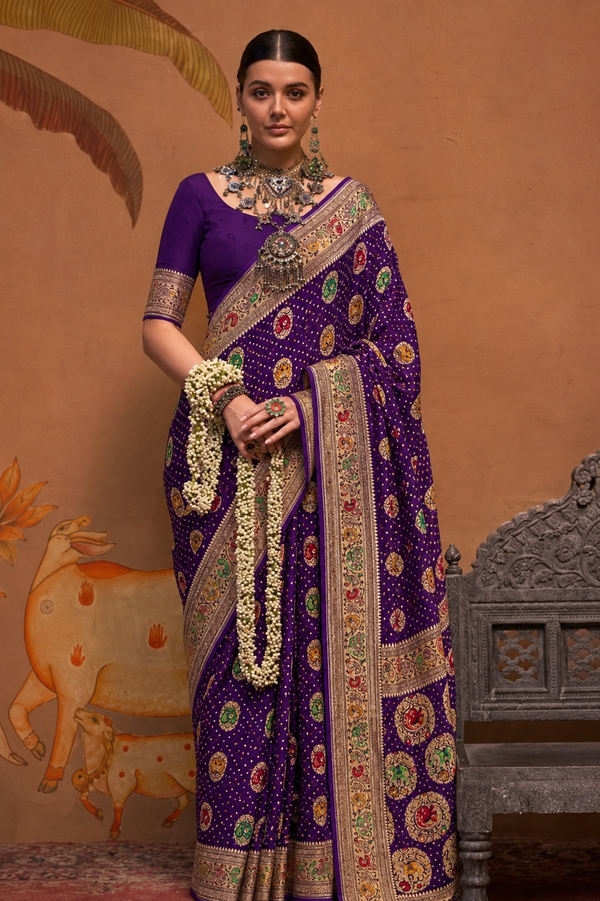 Pure khaddi georgette bandhani saree
